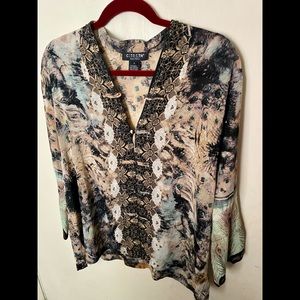 Citron silk button up blouse large